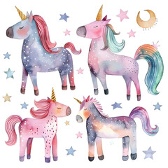 Illustration set of unicorns
