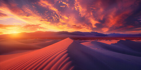 Naklejka na ściany i meble Dune Twilight Tranquility Serenity in the Sunset Glow, a desert with a rainbow sand dunes