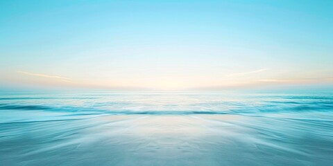 Beautiful seascape with a calm ocean and sky at sunrise, with a beach background. Clean background for online zoom meetings with open area for text