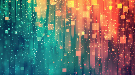 Vibrant Digital Light Display with Glowing Particles and Abstract Squares