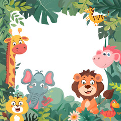 Naklejka premium Frame with animals zoo on background.