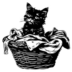 Cat sitting in laundry basket Logo Design