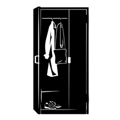 coat hanging on hook on closet door Logo Design