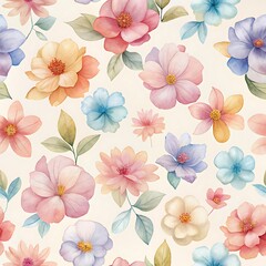 Fototapeta na wymiar Colorful flowers watercolor seamless patterns 4