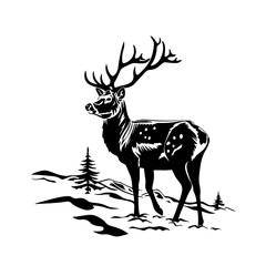 deer stands in the mountains Logo Design