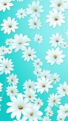 Fototapeta na wymiar Turquoise and white daisy pattern, hand draw, simple line, flower floral spring summer background design with copy space for text or photo backdrop 