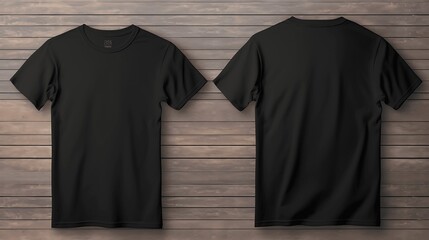 Black shirt hanging on a wooden hanger. Mock up. Generative AI - Powered by Adobe