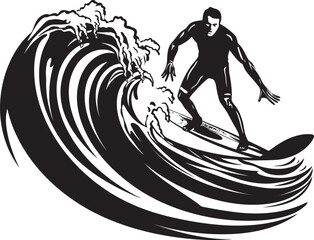 Surf Stance Iconic Vector Logo of a Guy Surfing Beach Bound Surfer Vector Logo Icon