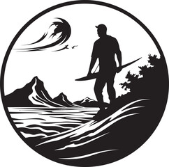 Wave Master Iconic Guy Surfing Vector Logo Illustration Surfer Emblem Vector Design of a Guy on the Waves