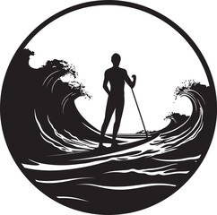 Surfer Emblem Vector Design of a Guy on the Waves Surfing Elegance Stylish Surfer Guy Vector Logo
