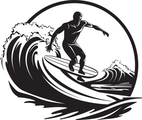 Wave Rider A Guy Surfing Vector Logo Icon Surfs Up Iconic Guy Surfing Vector Logo Design