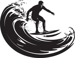 Wave Rider Emblem Surfer Guy in Vector Logo Design Coastal Crest Vector Logo Illustration of a Guy on a Surfboard