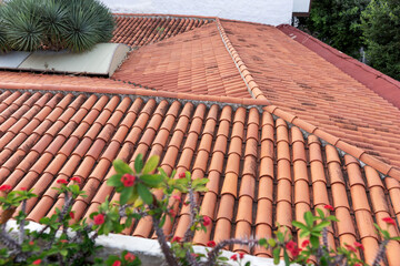 Red terracotta tiles on roof in Tenerife, Canary islands. Spain