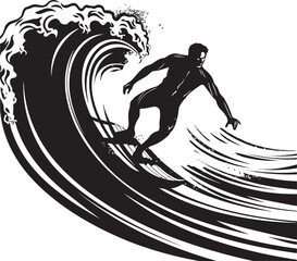 Surfer Spirit Energetic Guy Surfing Vector Logo Coastal Conquest Determined Guy Surfing Vector Logo Design