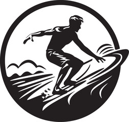 Surfing Serenity Serene Guy Surfing Vector Logo Design Wave Whirlwind Whirling Guy Surfing Vector Logo