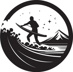 Aqua Adrenaline Vector Logo of a Surfer in Action Coastal Charge Guy Surfing Vector Icon Logo
