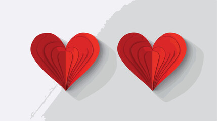 Two red paper hearts on white background. Vector ic