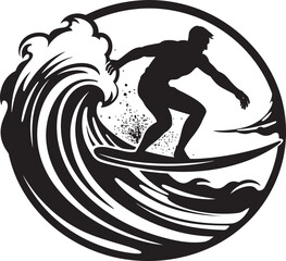 Wave Wanderer Iconic Guy Surfing Vector Logo Aqua Acrobat Surfer Guy Vector Logo Design in Action