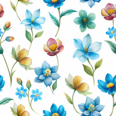 Vibrant watercolor flowers seamless background 3