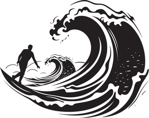 Surfing Solitude Serene Guy Surfing Vector Logo Design Wave Warrior Courageous Guy Surfing Vector Logo Icon