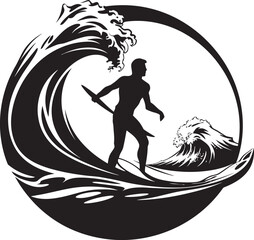 Surfing Symphony Guy Surfer Vector Icon Logo Wave Whisper Vector Logo Design of a Guy Riding Waves