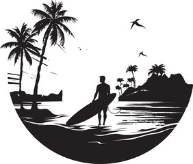 Surfing Sonata Vector Icon Logo of a Guy Dancing on Waves Wave Wanderer Vector Logo of a Surfer Exploring the Sea - obrazy, fototapety, plakaty