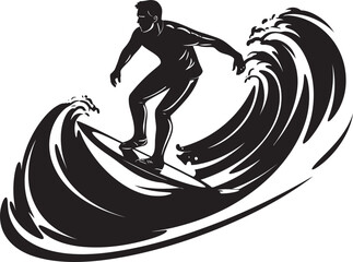 Surfers Silhouette Vector Icon Logo of a Guy Riding Waves Wave Wizard Vector Logo Design of a Surfer Mastering the Surf