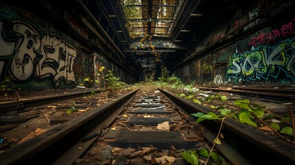 Urban Jungle: Abandoned Subway Realm./n - obrazy, fototapety, plakaty