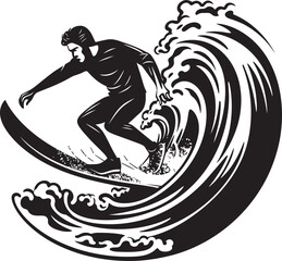 Coastal Conqueror Dynamic Surfer Vector Icon Logo Surfers Symphony Vector Logo Design of a Guy Harmonizing with Waves