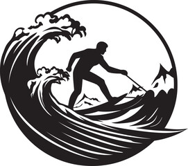 Crest Chaser Vector Icon Logo of a Surfer Pursuing the Perfect Wave Tidal Thrills Vector Logo of a Guy Thriving on Waves