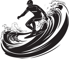 Coastal Charge Vector Icon Logo of a Surfer Charging Through the Sea Ocean Odyssey Vector Logo Design of a Guys Journey Across Waves