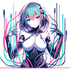 Cybernetic Anime Girl with Futuristic Technology
