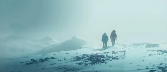 Rolgordijnen Serenity in the Snow: A Minimalist Trek to the Peaks. Concept Snowy Landscapes, Minimalist Photography, Winter Hiking, Mountaintop Serenity © Ян Заболотний