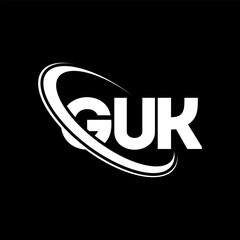 GUK logo. GUK letter. GUK letter logo design. Initials GUK logo linked with circle and uppercase monogram logo. GUK typography for technology, business and real estate brand.