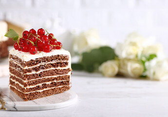 birthday cake with fresh berries and macarons