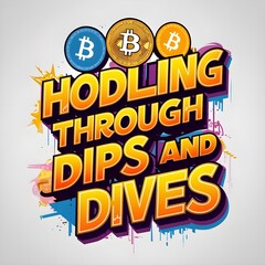 HODLing Through Dips And Dives. Motivational quote for Bitcoin crypto investors.