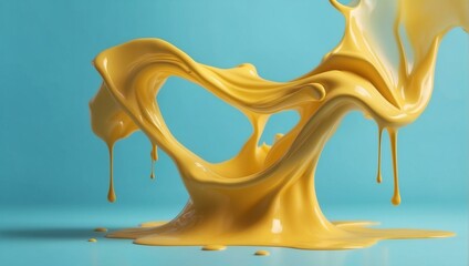 A seamless flow of glossy caramel captured mid-drip against a soothing blue background, representing fluidity and richness