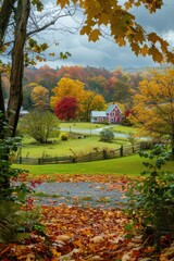 A peaceful countryside landscape with colorful autumn foliage, paired with the quote: "Life insurance - the cornerstone of a secure financial plan
