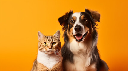 beautiful portrait of a dog and cat