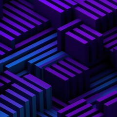 Violet and black modern abstract squares background with dark background in blue striped in the style of futuristic chromatic waves, colorful minimalism pattern 