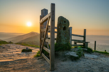 The Great Ridge at sunrise. Mam Tor hill in Peak District. United Kingdom  - 779032528