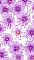 Violet and white daisy pattern, hand draw, simple line, flower floral spring summer background design with copy space for text or photo backdrop 