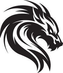 Fiery Dragon Ink Cartoon Head Tattoo Vector Logo Design Majestic Dragon Portrait Cartoon Tattoo Vector Logo Icon