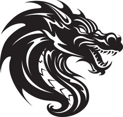 Whimsical Dragon Ink Cartoon Head Tattoo Vector Logo Design Bold Dragon Head Cartoon Tattoo Vector Logo Icon