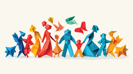 Vector collection of colorful origami family icons.