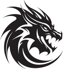 Whimsical Dragon Design Cartoon Head Tattoo Vector Logo Icon Enigmatic Dragon Ink Cartoon Head Tattoo Vector Logo Design