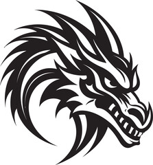 Legendary Dragon Ink Cartoon Tattoo Vector Logo Icon Mysterious Dragon Art Cartoon Head Tattoo Vector Logo Design