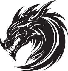 Enigmatic Dragon Ink Cartoon Head Tattoo Vector Logo Design Dynamic Dragon Portrait Cartoon Tattoo Vector Logo Icon