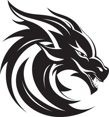 Majestic Dragon Ink Cartoon Head Tattoo Vector Logo Design Whimsical Dragon Majesty Cartoon Tattoo Vector Logo Icon