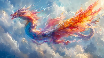 A colorful dragon kite twisting and turning in the wind, its scales and claws appearing incredibly lifelike - obrazy, fototapety, plakaty